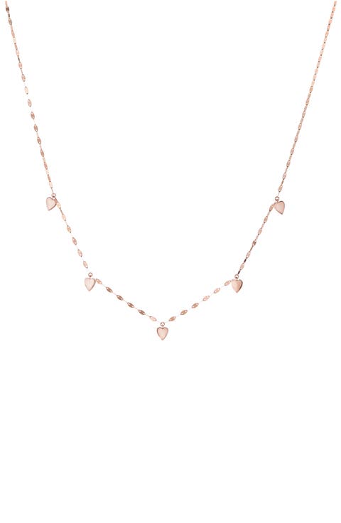 14K Gold 5-Heart Charm Necklace