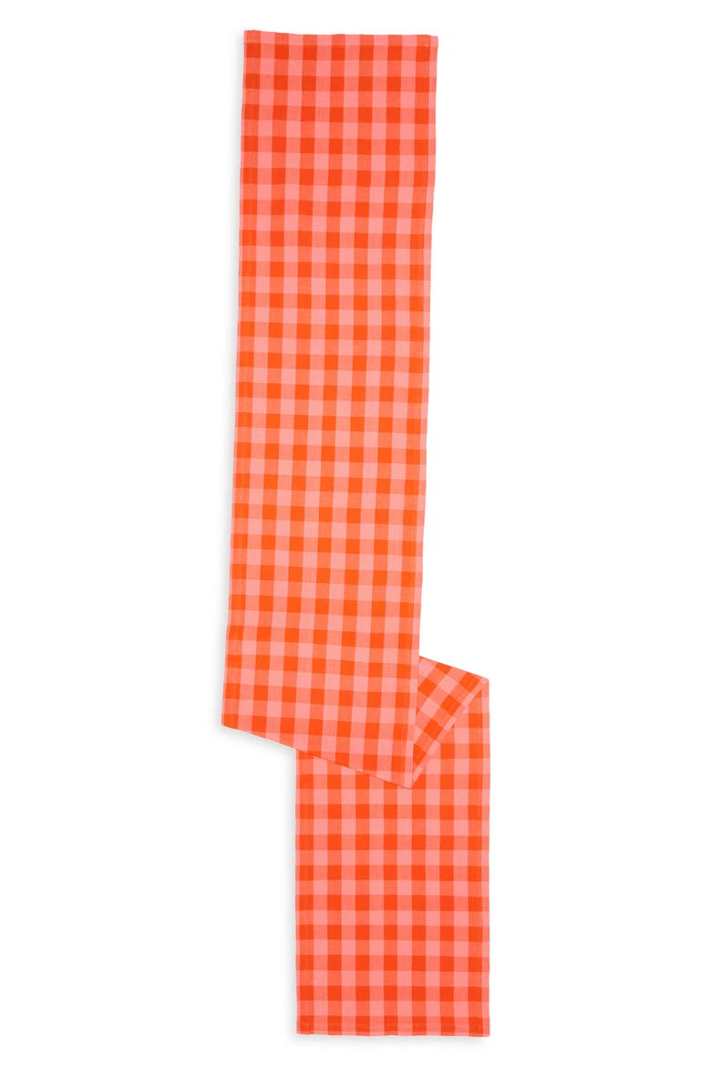 Gingham Guava Table Runner, Main, color, GUAVA