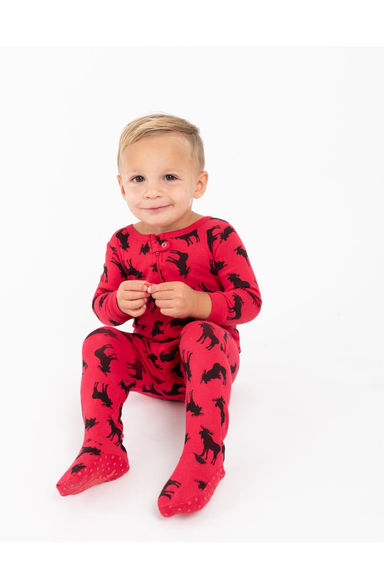 Leveret Footed Printed Cotton Matching Family Holiday Pajamas, Argyles & Holiday Prints, Alternate, color, Moose