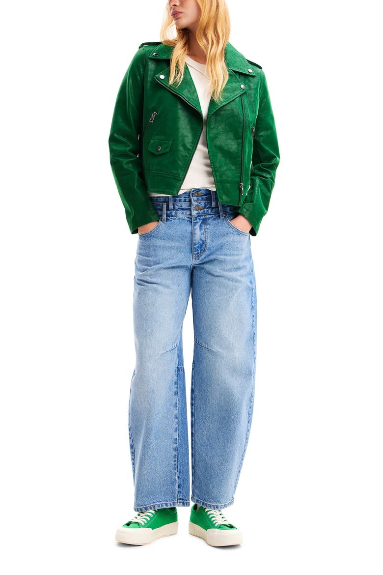 Textured Biker Jacket, Alternate, color, GREEN