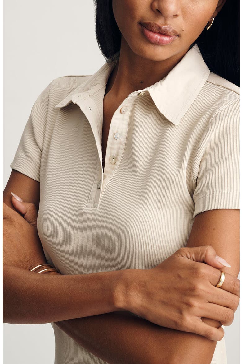 Crop Stretch Cotton Rib Polo T-Shirt, Alternate, color, OYSTER GRAY