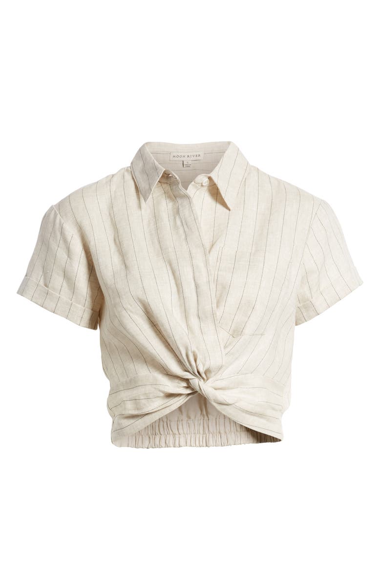 MOON RIVER Linen Twist Hem Crop Top, Alternate, color, 