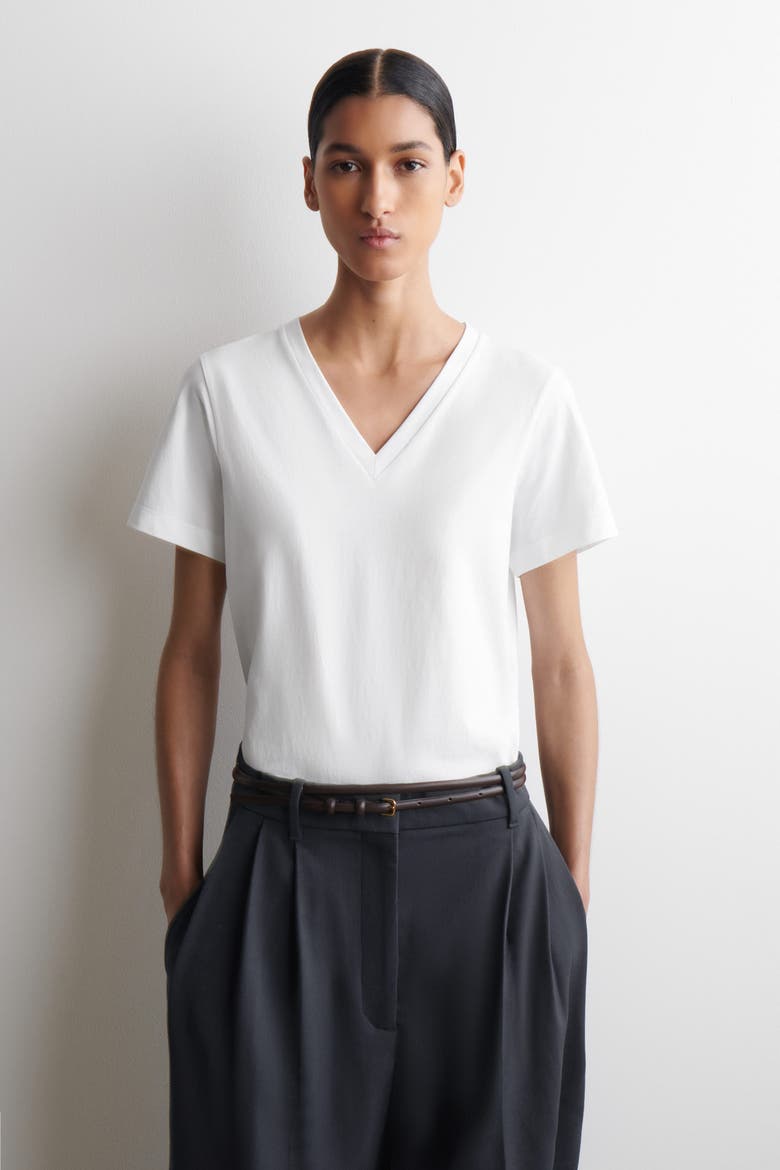 Cotton V-neck T-shirt, Main, color, WHITE