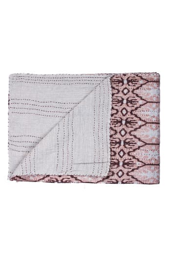 Taj Hotel Vintage Cotton Kantha Throw Blanket In Pink Brown