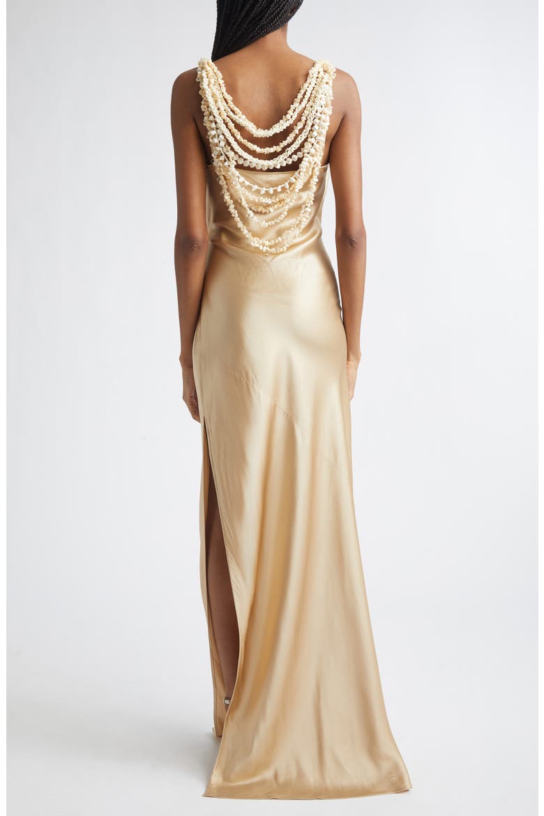 Shell Garland Draped Silk Gown, Alternate, color, GOLD/ BEIGE