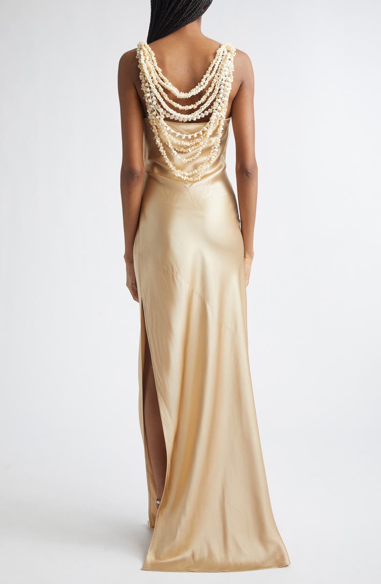 Balmain Shell Garland Draped Silk Gown, Alternate, color, Gold/ Beige
