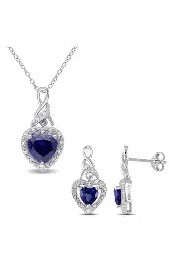 Lab-Grown Blue Sapphire & Diamond Drop Earrings & Necklace Set