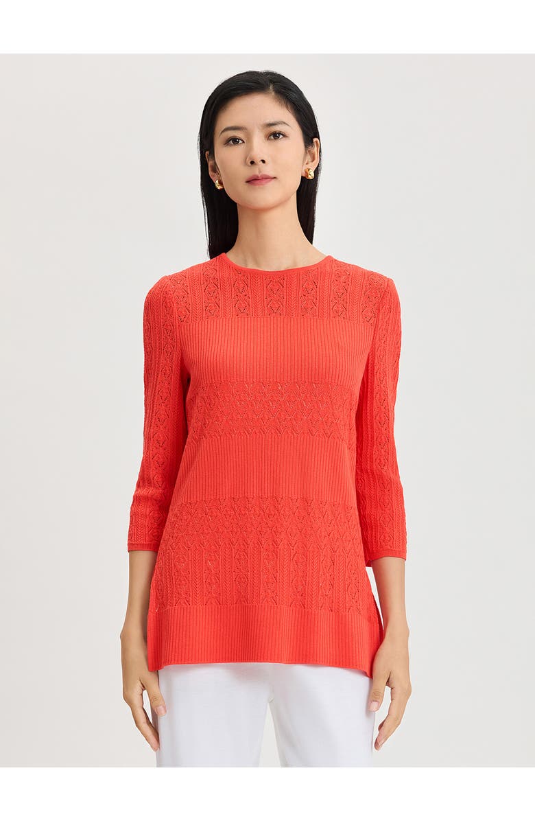 Misook Classic Lined Pointelle Soft Knit Tunic, Main, color, Cherry Ember