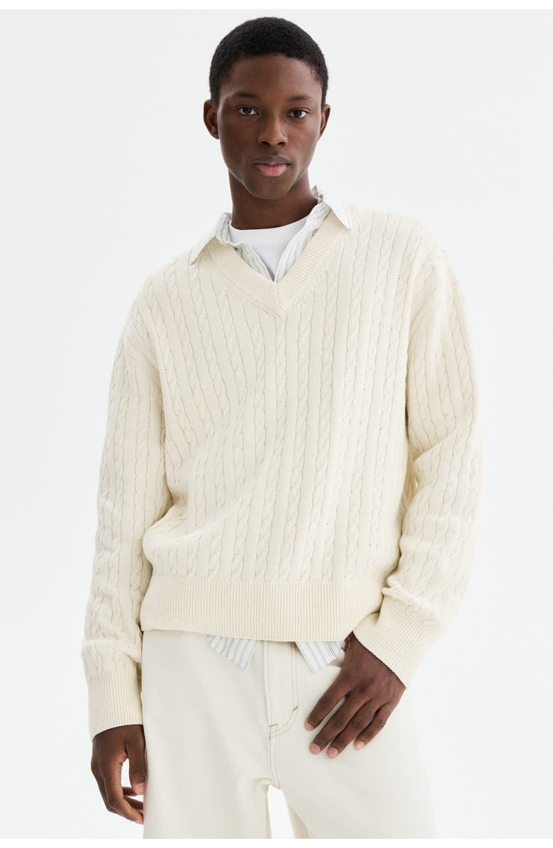 H&M Regular Fit Cable-knit Jumper, Alternate, color, White