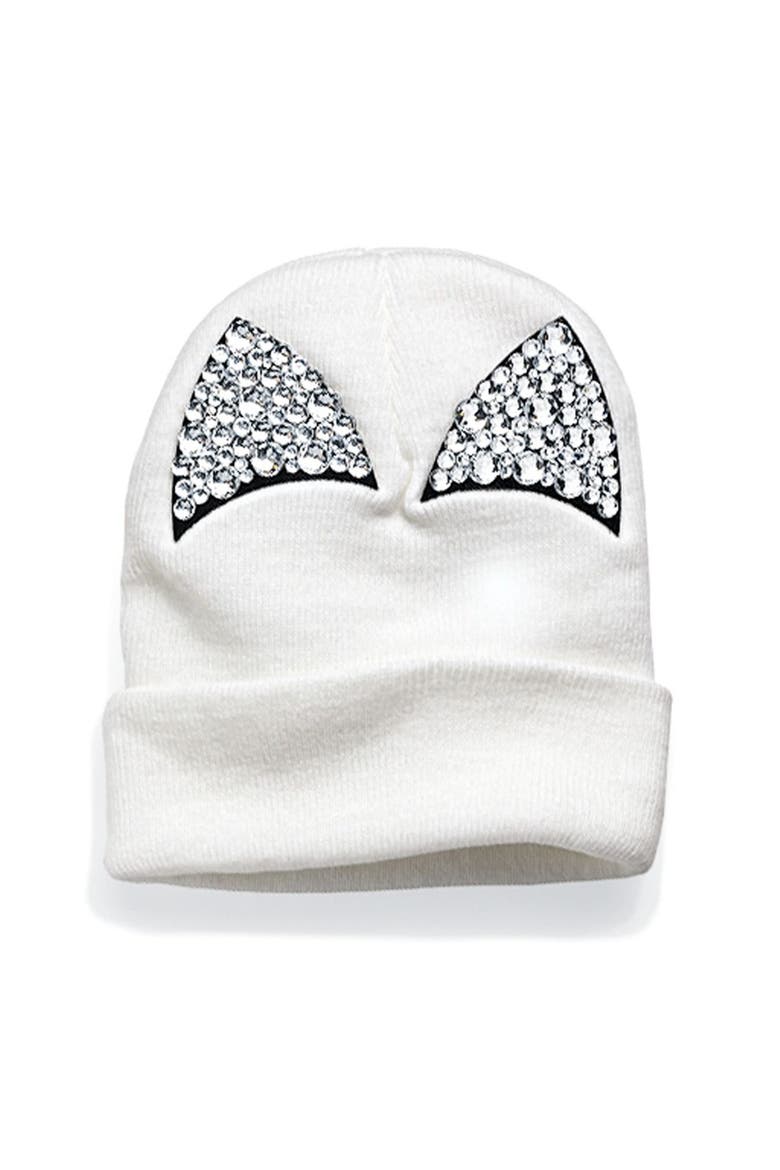 Jeweled Cat Ear Beanie, Alternate, color, HOT PINK