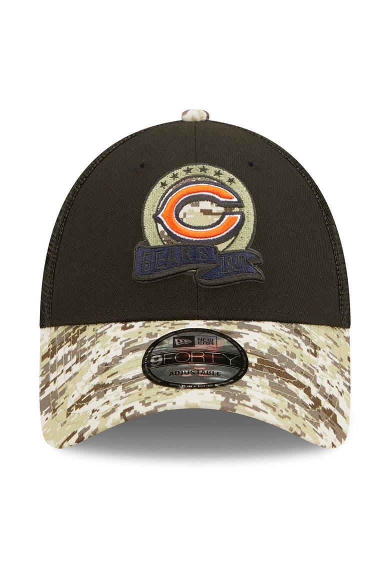 Men's New Era Black/Camo Chicago Bears 2022 Salute To Service 9FORTY Snapback Trucker Hat, Alternate, color, Black
