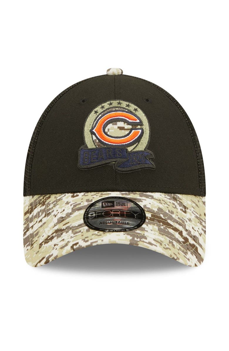 New Era Men's New Era Black/Camo Chicago Bears 2022 Salute To Service 9FORTY Snapback Trucker Hat, Alternate, color,