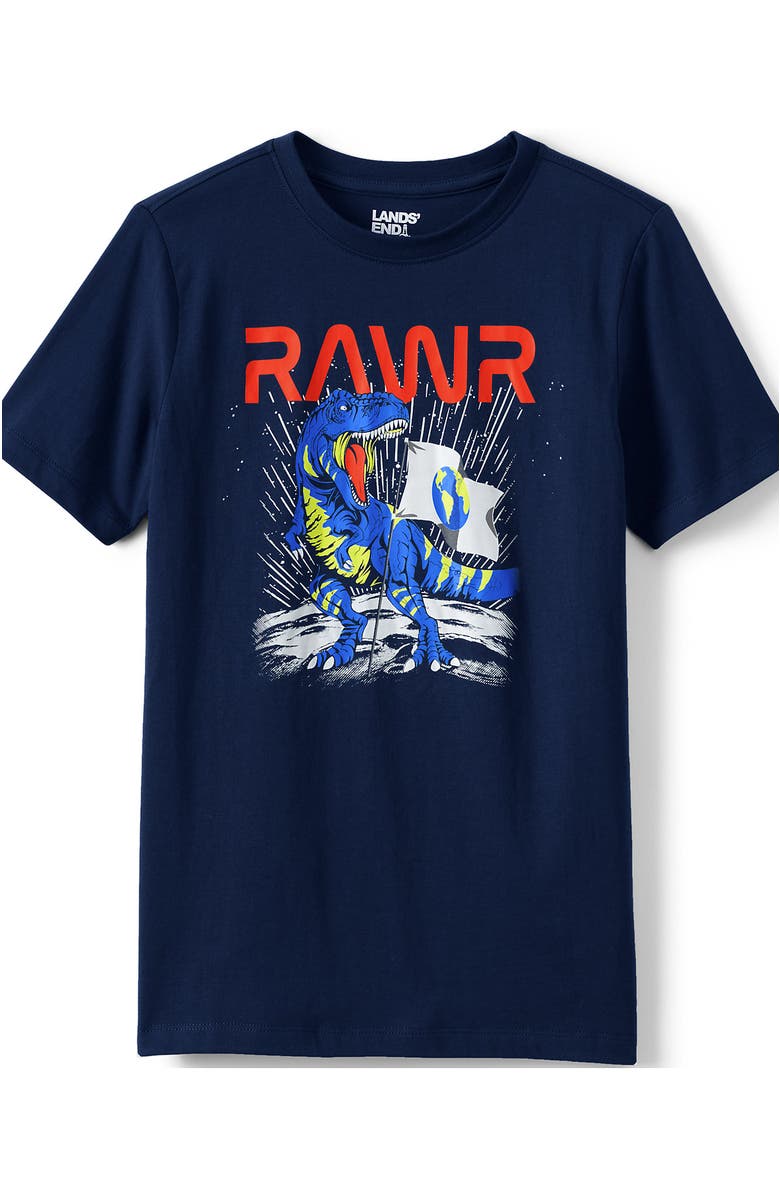 Lands' End Boys Husky Short Sleeve Graphic Tee, Main, color, Deep Sea Navy Dino