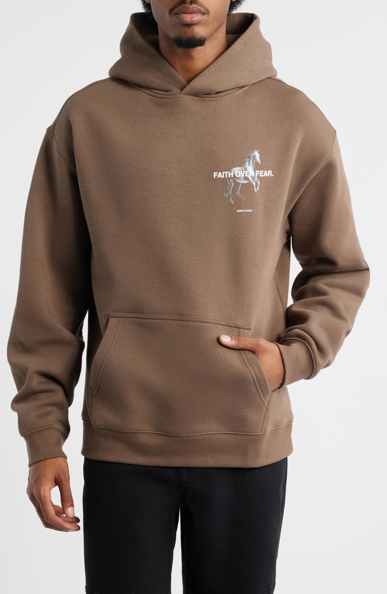 SANTO STUDIO Faith Over Fear Cotton Graphic Hoodie, Main, color,