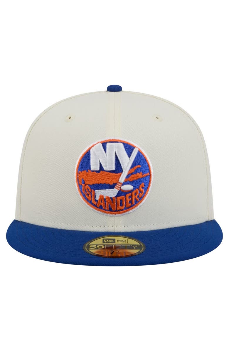 New Era Men's New Era White New York Islanders Chrome Two-Toned 59FIFTY Fitted Hat, Alternate, color, Cream