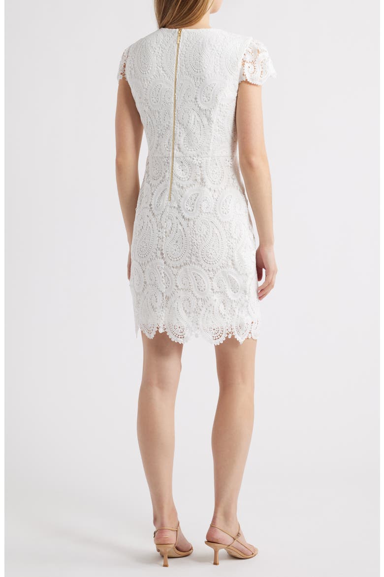 Paisley Lace Cap Sleeve Sheath Dress, Alternate, color, WHITE
