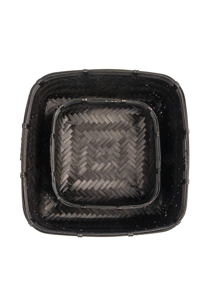 wood & Water Hyacinth Baskets, Black, Set of 2, Alternate, color, Black