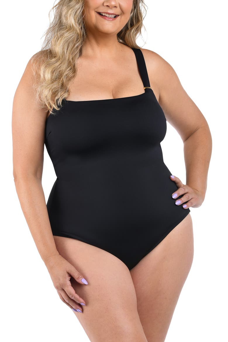 Luxe Square Neck One-Piece Swimsuit, Main, color, BLACK