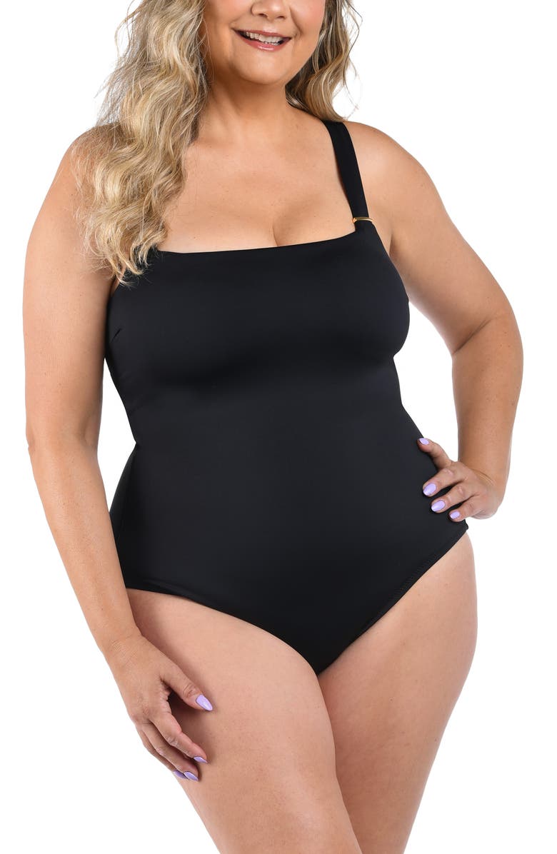 La Blanca Luxe Square Neck One-Piece Swimsuit, Main, color, Black