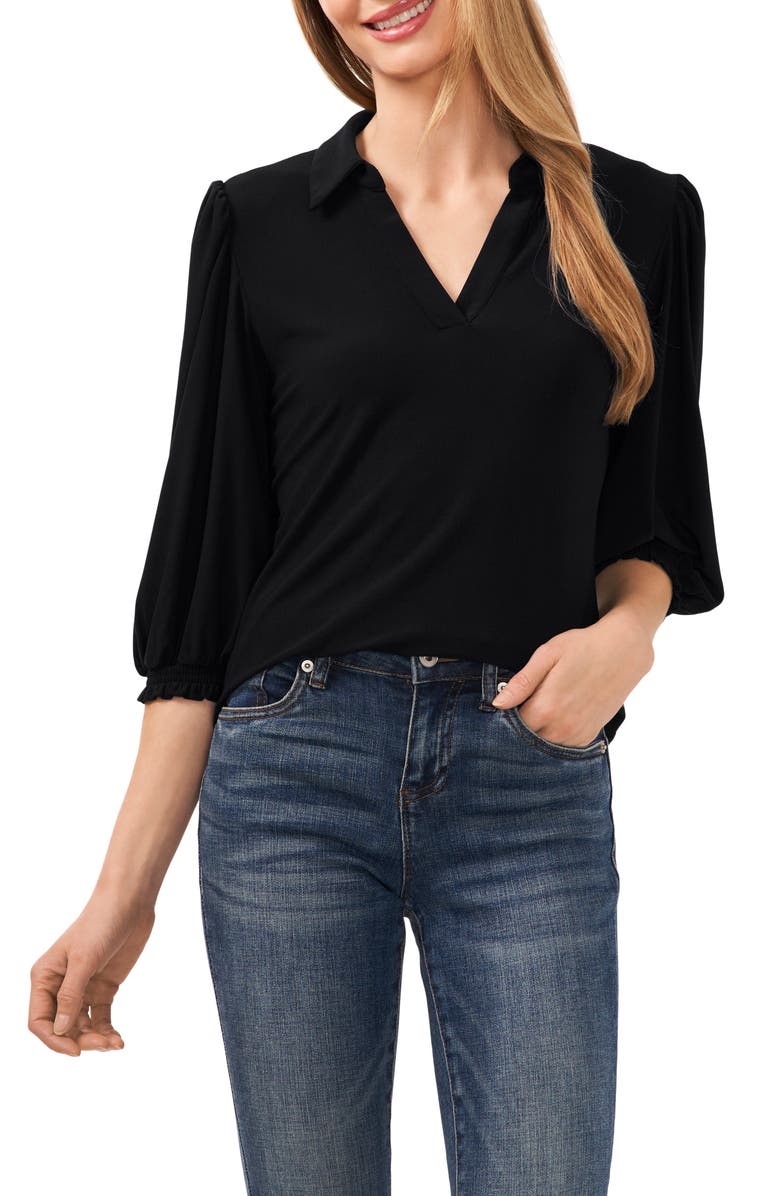 CeCe Collared Ruffle Cuff Top, Main, color,