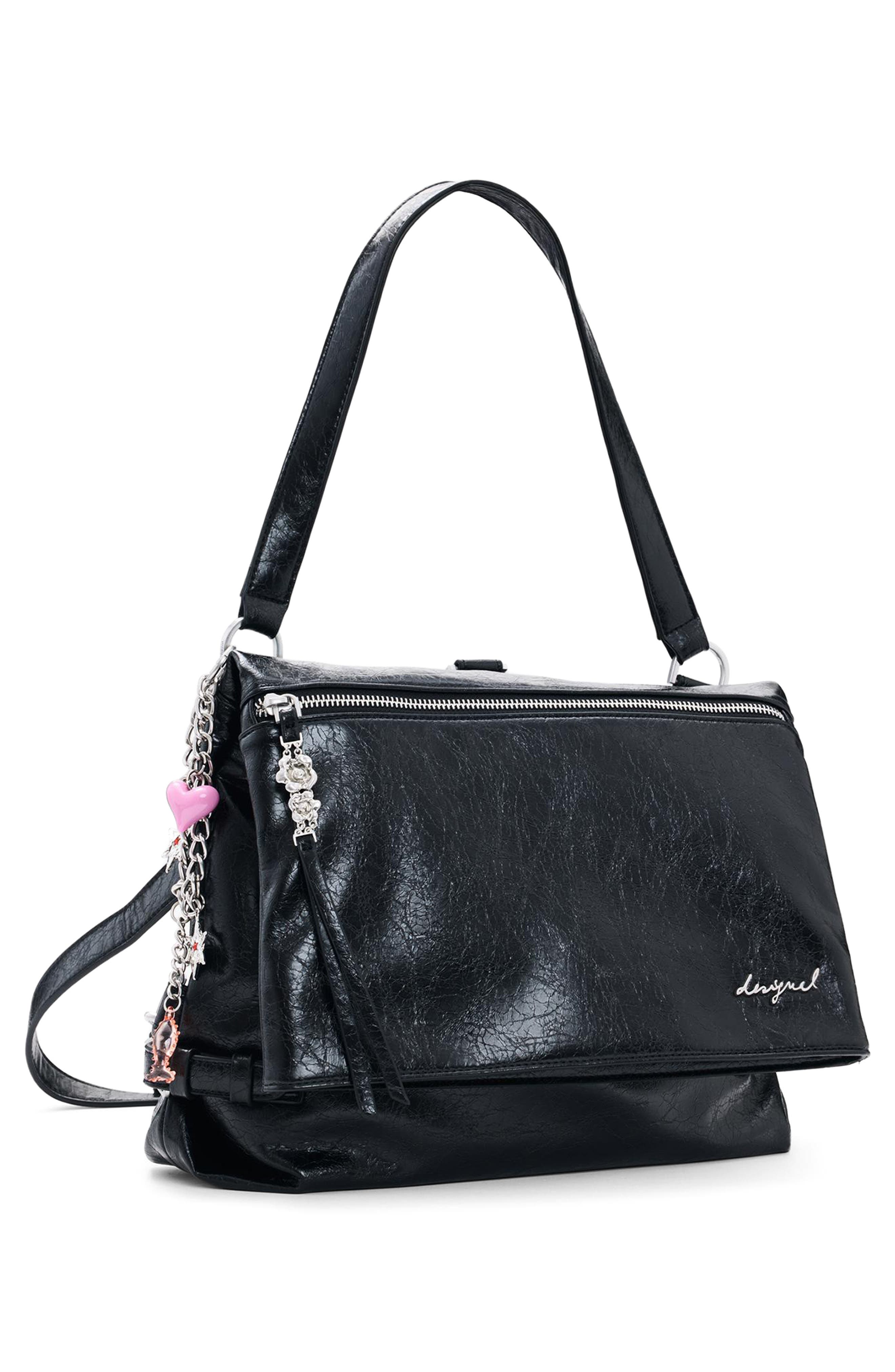 Medium Faux Leather Backpack, Alternate, color, BLACK