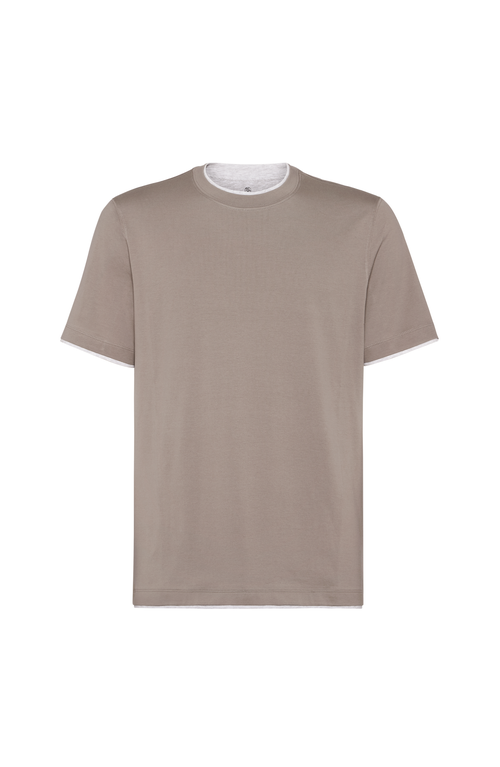 Brunello Cucinelli T-shirt With Faux-layering In Brown