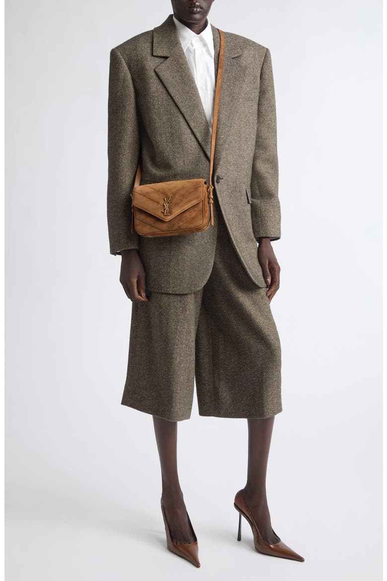 Wool Herringbone Culottes, Alternate, color, BROWN