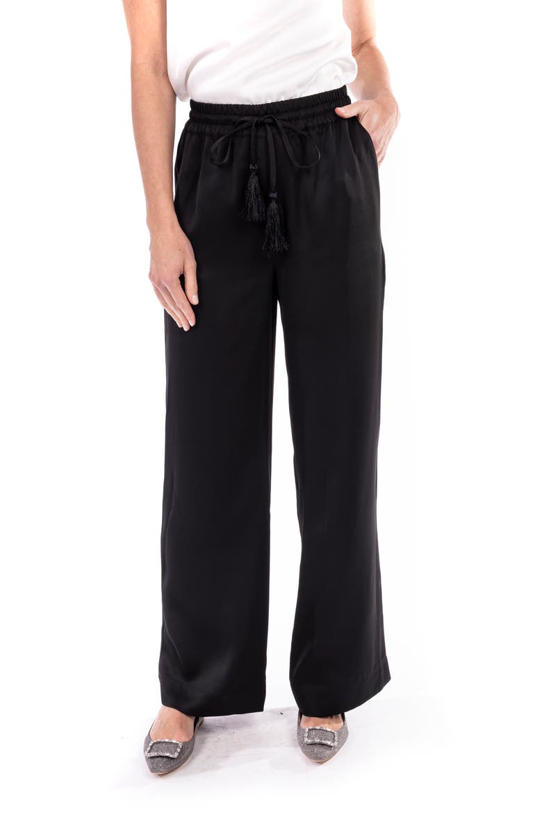 Drawstring Satin Pants, Main, color, BLACK