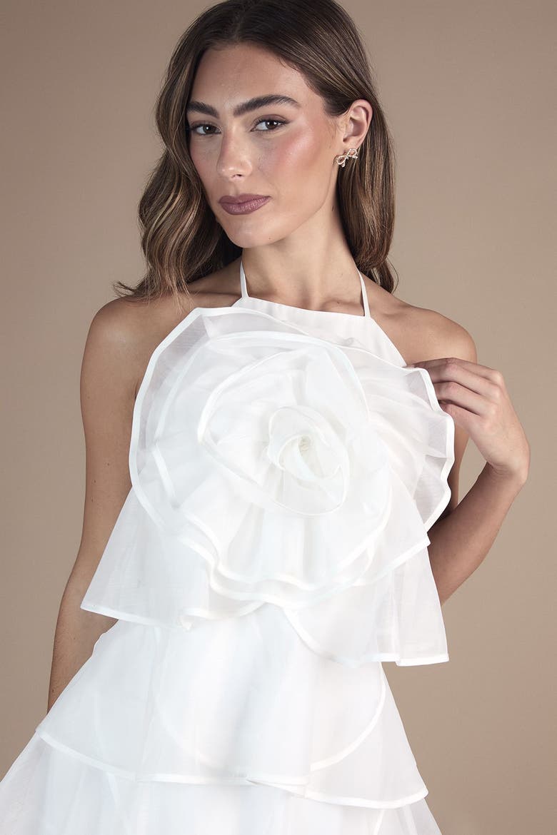 Corsage Halter Bridal Mini Dress, Alternate, color, Ivory