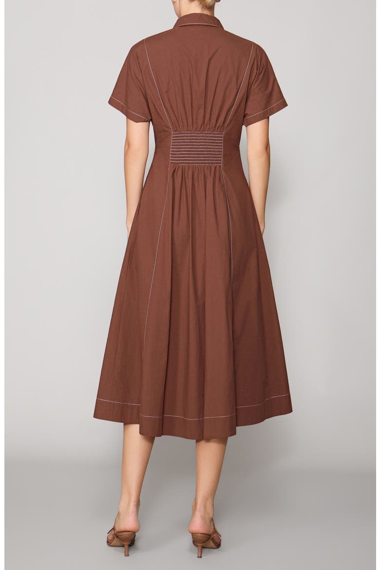Contrast Stitch Midi Shirtdress, Alternate, color, BROWN
