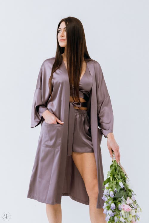 Alas Long Silk Robe In Gray
