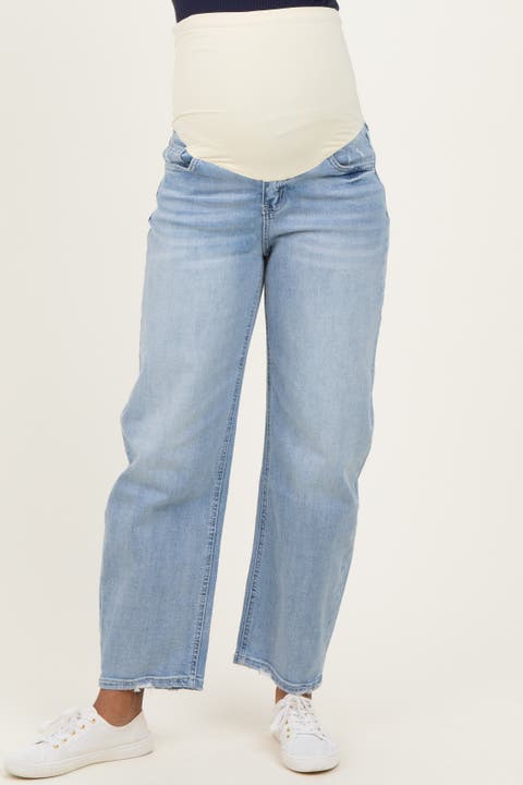 Distressed Barrel Leg Maternity Jeans
