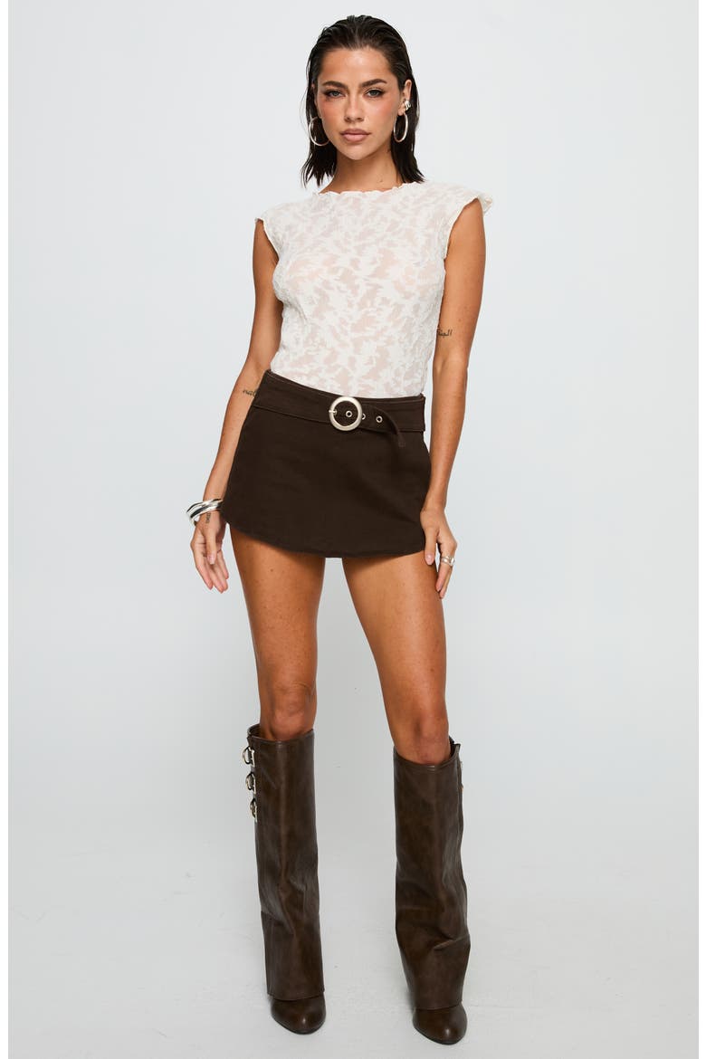 Rookie Belted Denim Miniskort, Alternate, color, BROWN