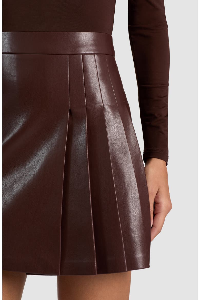 Chara Faux Leather Mixed Media Mock Neck Minidress, Alternate, color, DARK CHOCOLATE