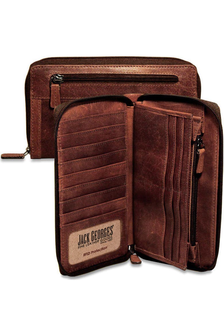 Voyager Large Zip-Around Travel Wallet, Main, color, Brown