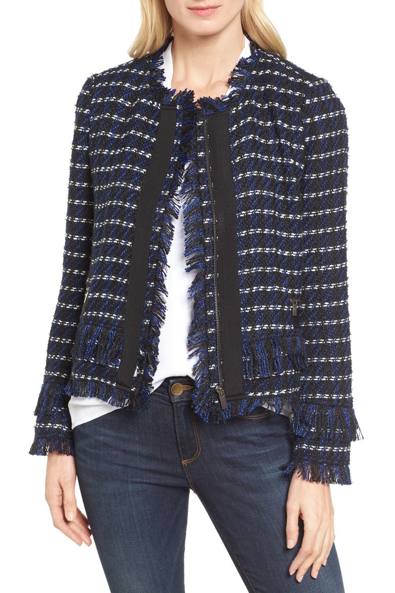 Raw Edge Tweed Jacket, Main, color, BLACK- NAVY TWEED