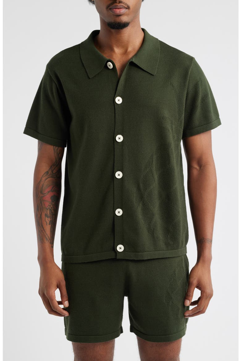 Green Pineapple Knit Short Sleeve Button-Up Shirt, Main, color, GREEN