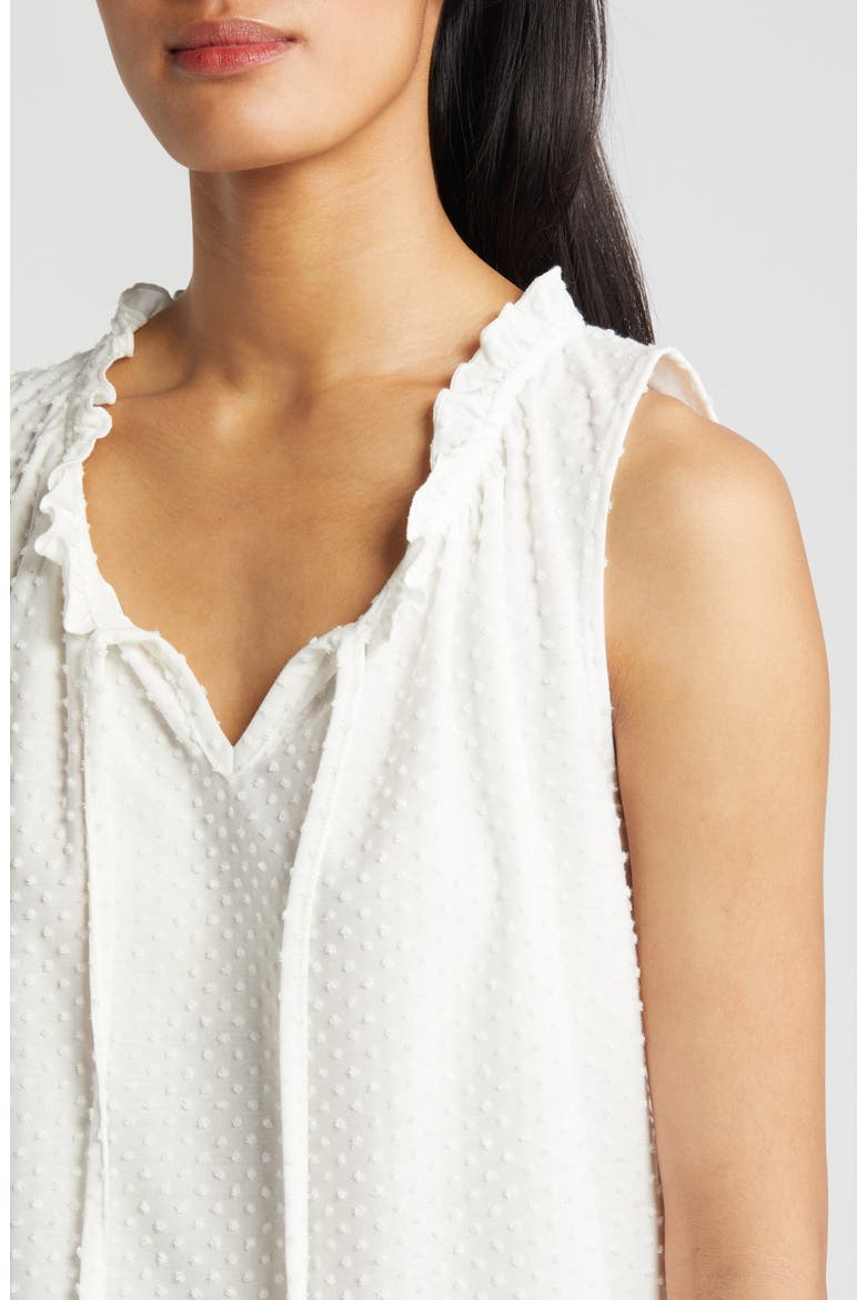 Tie Neck Swiss Dot Sleeveless Knit Top, Alternate, color, IVORY