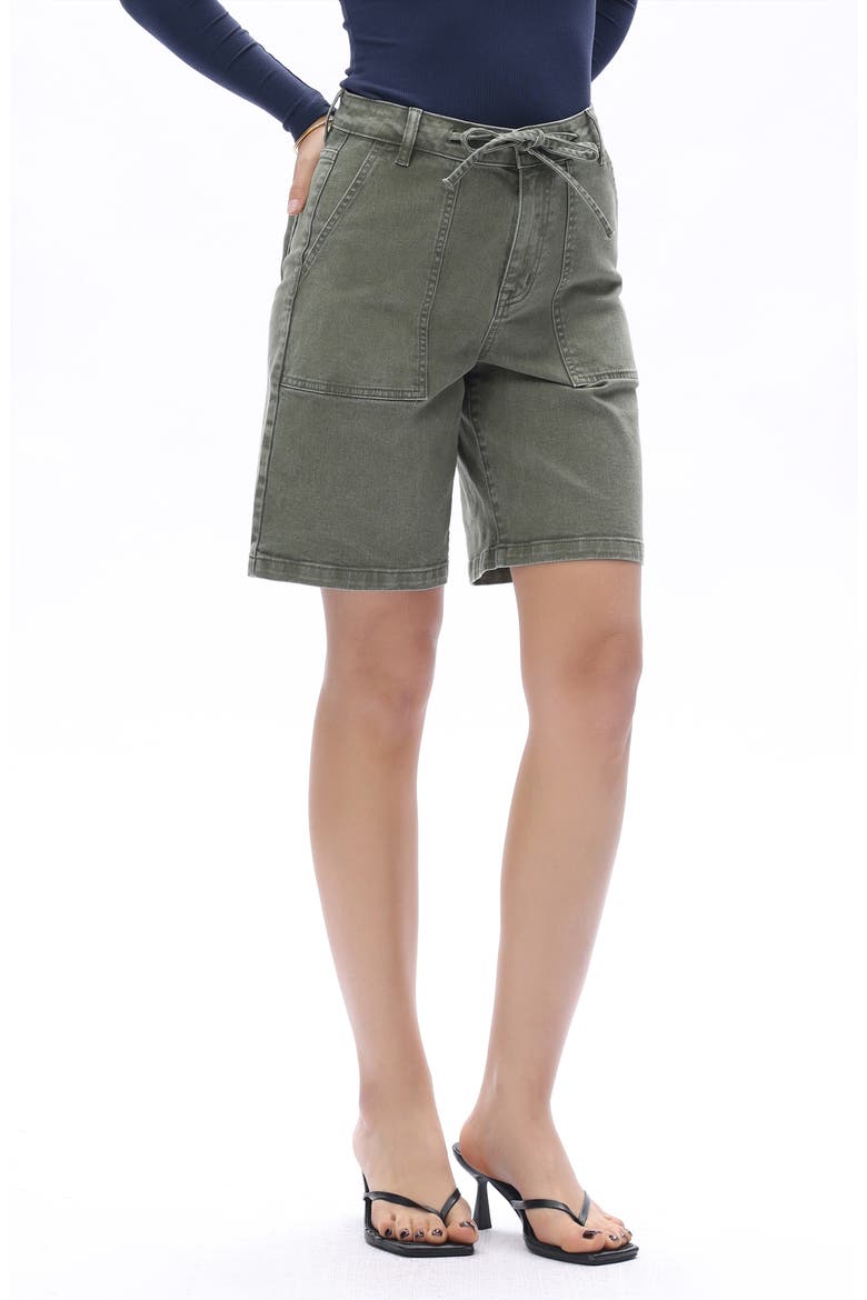 Drawstring High Waist Denim Bermuda Shorts, Alternate, color, GREEN