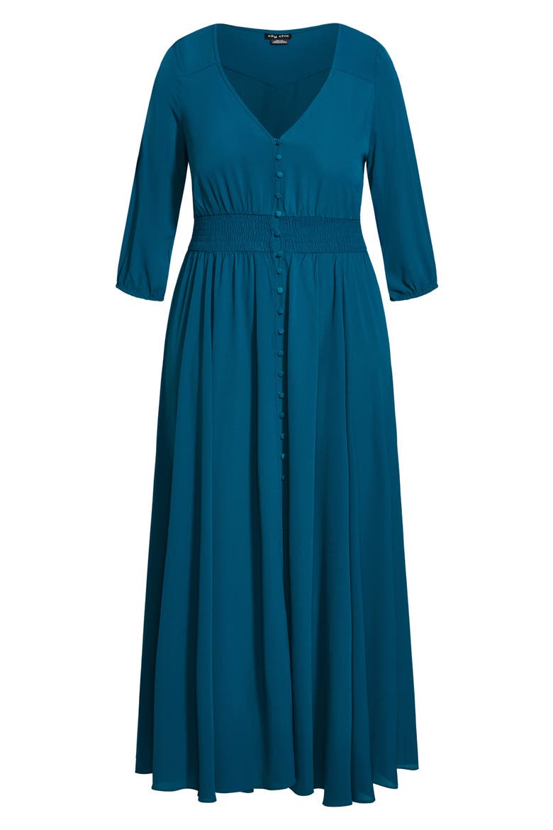 Desire Shirred Waist Button Front Maxi Dress, Alternate, color, DEEP TEAL