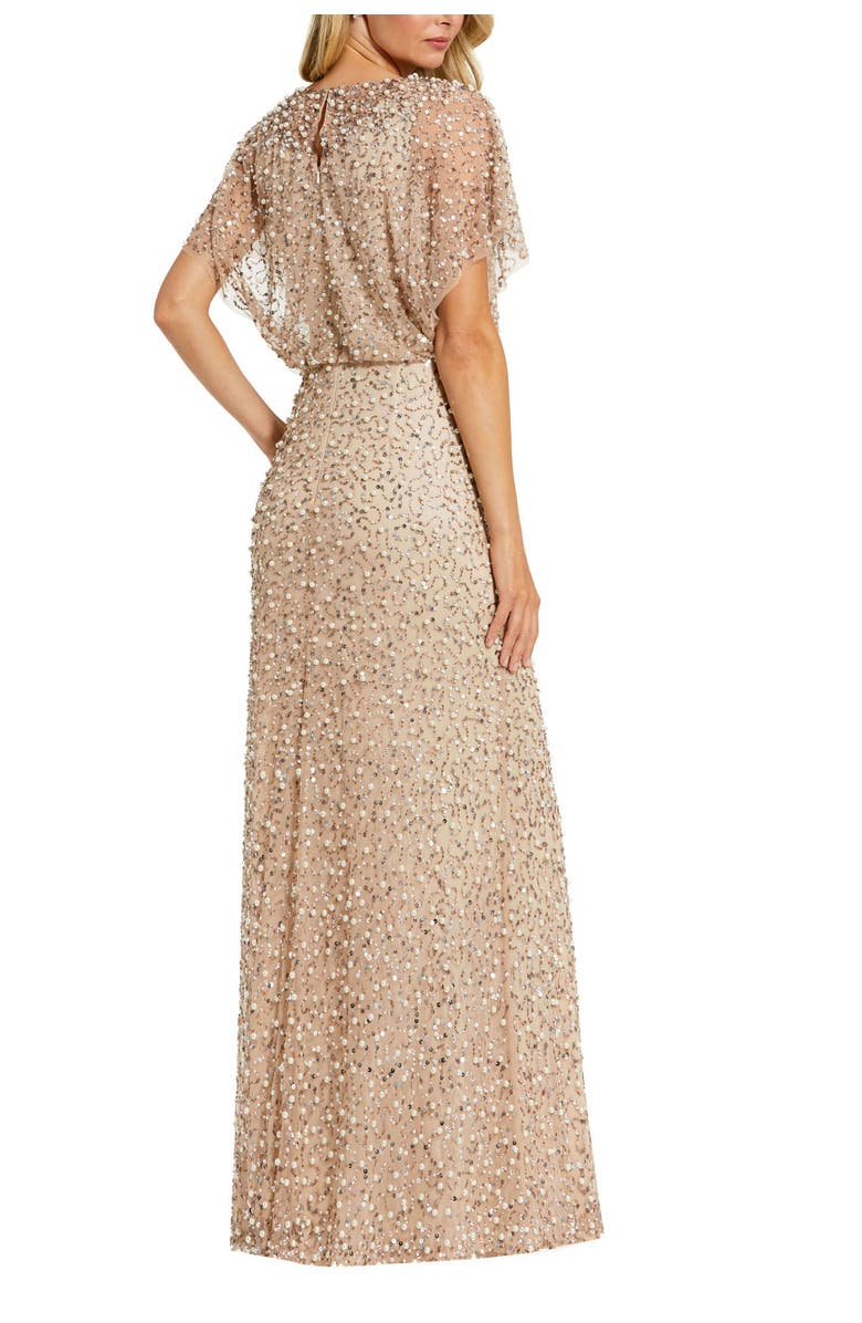 Mac Duggal Beaded Mesh Gown With Shawl, Alternate, color, Nude Gold