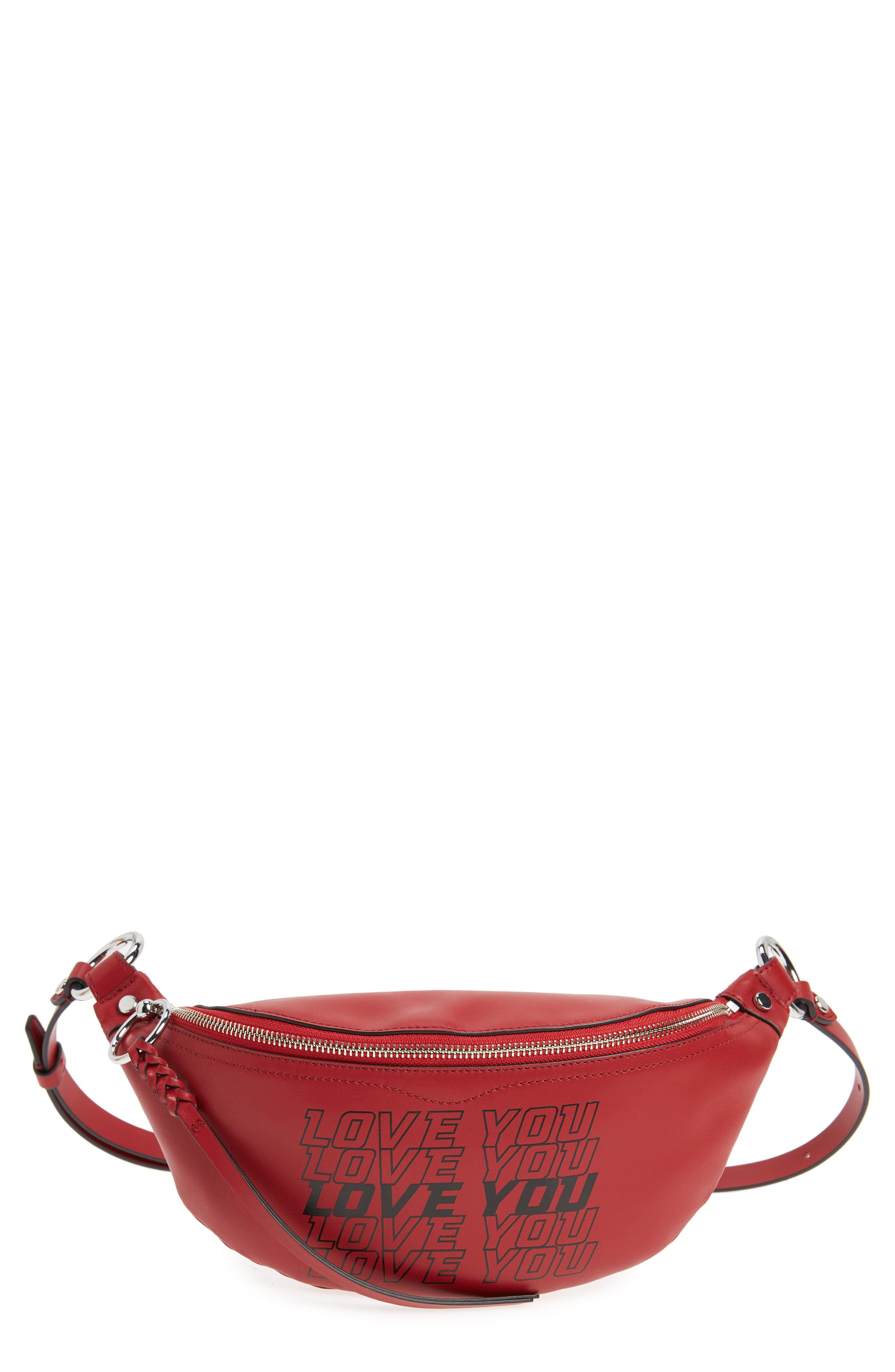 Love You Leather Belt Bag, Main, color, SCARLET/ BLACK