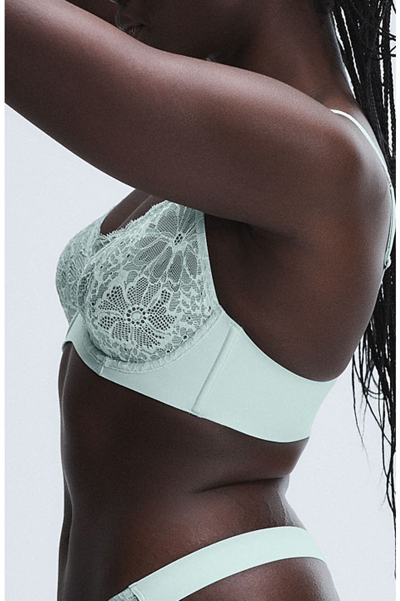 Bold Lace Unlined Plunge Bra, Alternate, color, MINT CONDITION BLUE