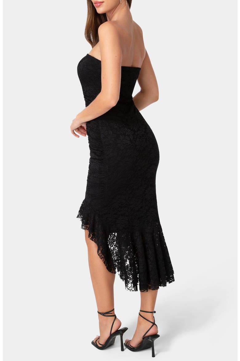 Lace Ruffle Strapless Midi Dress, Alternate, color, SAGE