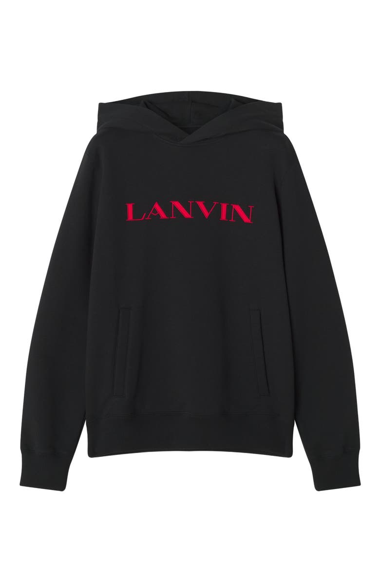 Lanvin Embroidered Cotton Hoodie, Alternate, color, Black