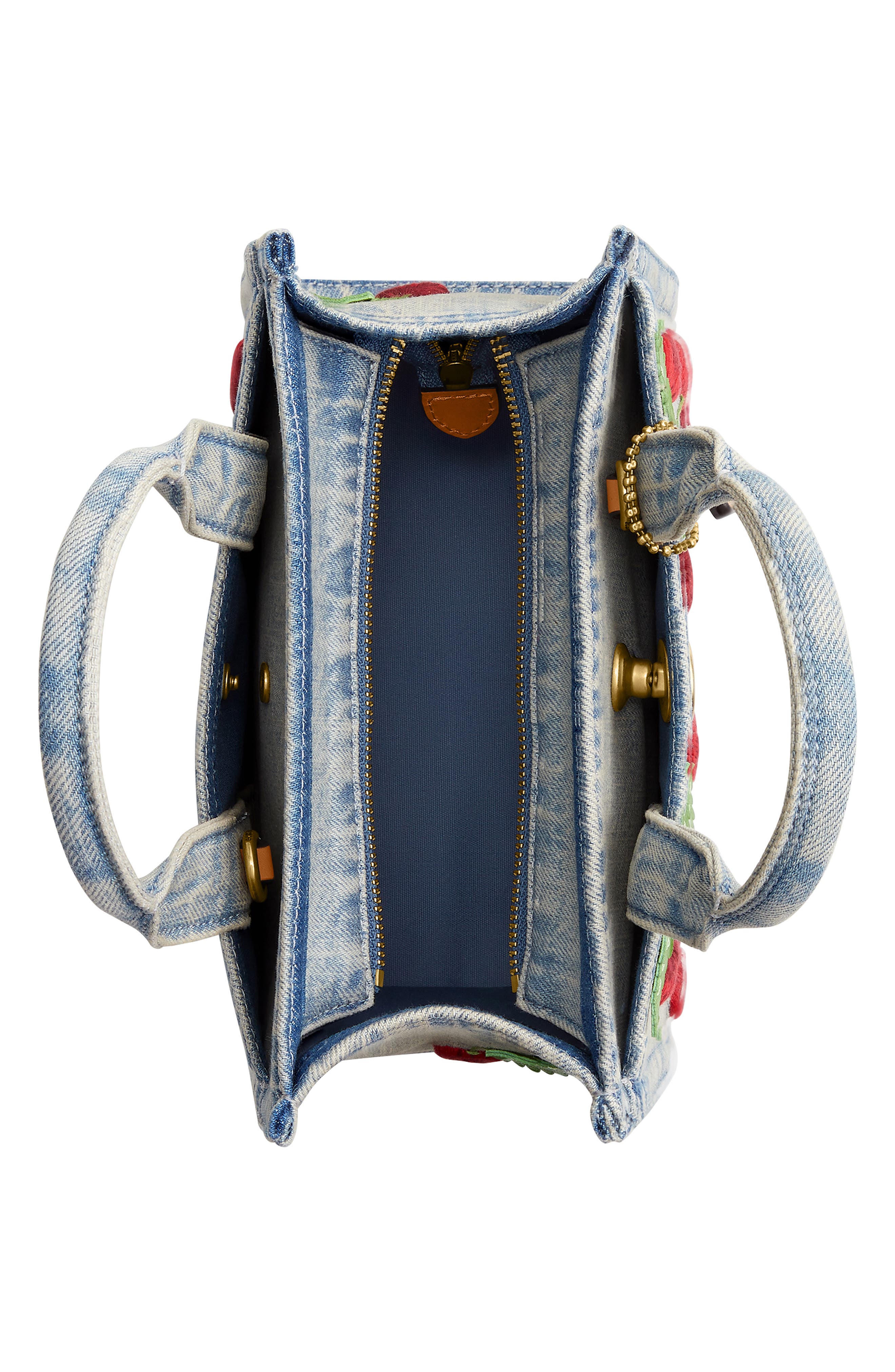 COACH Cherry Embroidered Denim Cargo Tote, Alternate, color, Denim Multi
