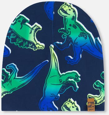 Printed Cap Blue And Green Dino On Navy Printed Cap Blue And Green Dino On Navy
