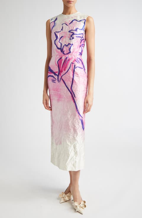 国内発| ERDEM フローラルクレープ ミディドレス Pink Shop Pink Erdem Online | Nordstrom