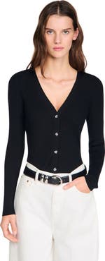 SANDRO Ribbed cardigan with fancy buttons
