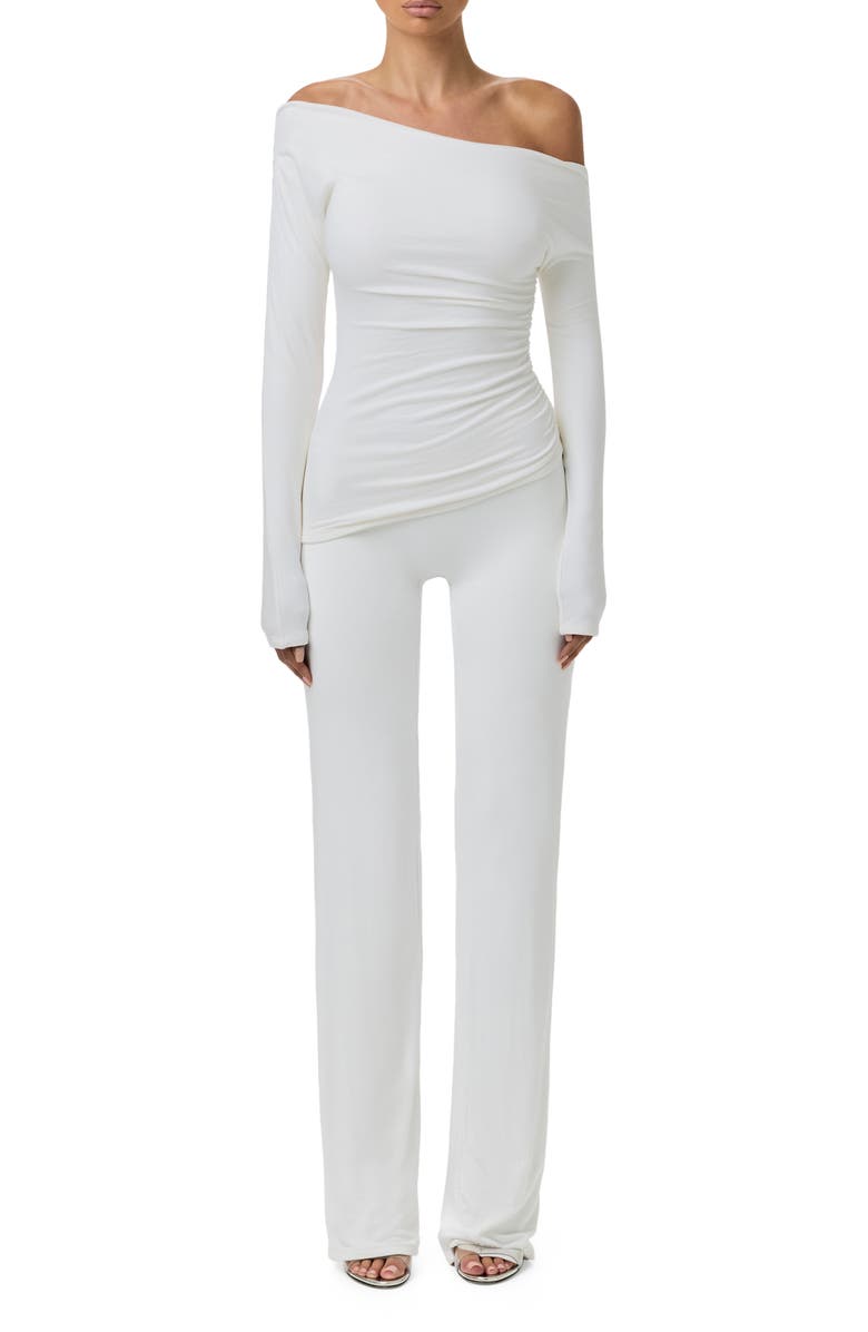 Naked Wardrobe Off the Shoulder Ruched Top, Alternate, color, White